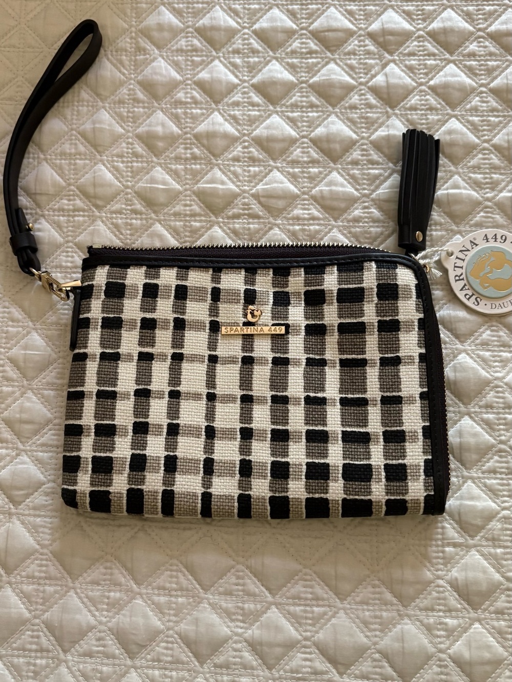 Spartina 449 Black and White Checked Wristlet Clutch NWT